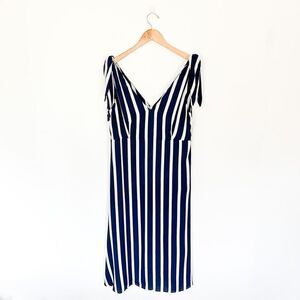 ASTARS Percy Midi Length Dress in White and Navy Stripe New With Flaw